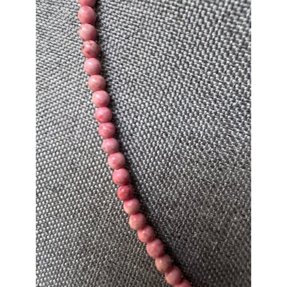 Pink Rhodochrosite Beaded Necklace 36" Long Round Stone Beads Womens Jewelry Boh - Picture 2 of 5